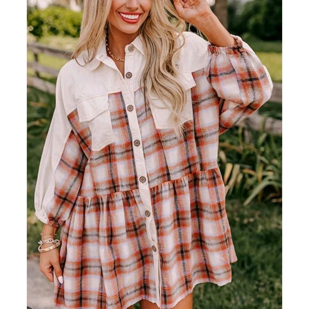 Euc Mustard Seed Flannel Mini Dress Sz M